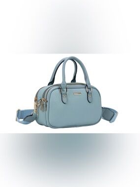 NWT Light Blue Double-Zip Satchel Camera Handbag with Guitar Crossbody Strap